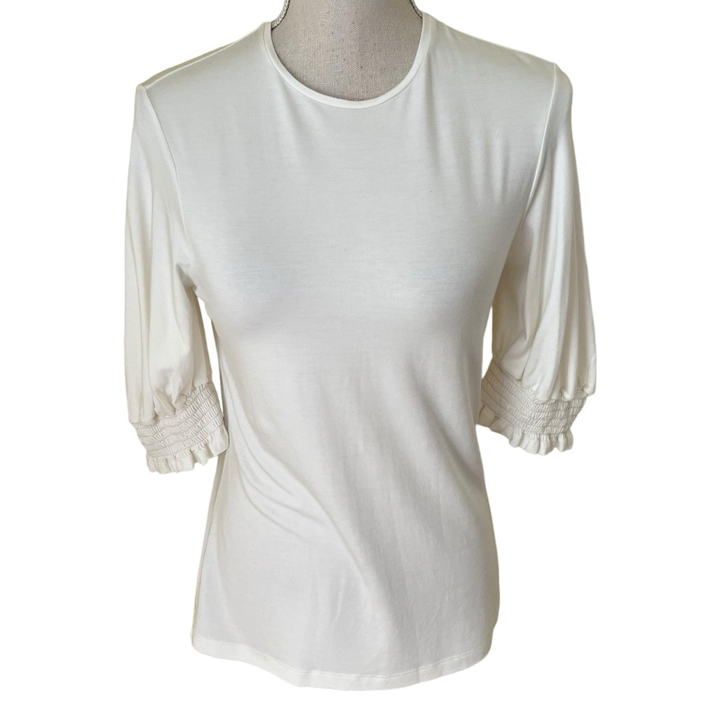 Lela Rose Pearl Ivory Jersey Knit Full Sleeve Top M